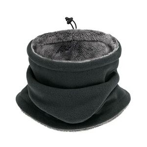 Grey Fleece Neck Warmer Scarf with Plush Faux Fur Lining